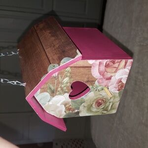 Handpainted Floral Birdhouse with Heart Cutout